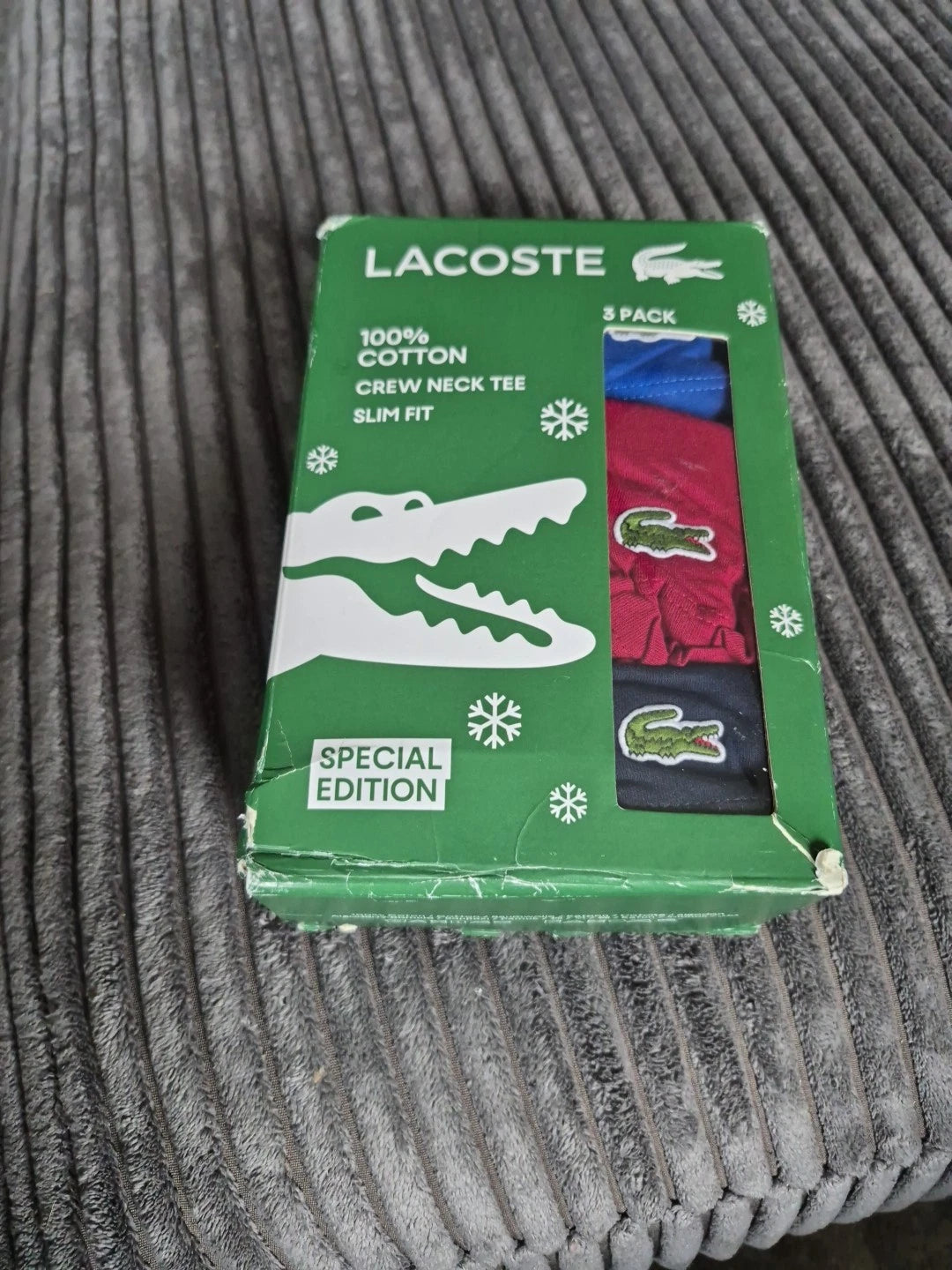 LACOSTE Mens Large 3-Pack Crew Slim Fit T-Shirt ! Special Edition! New! Cotton