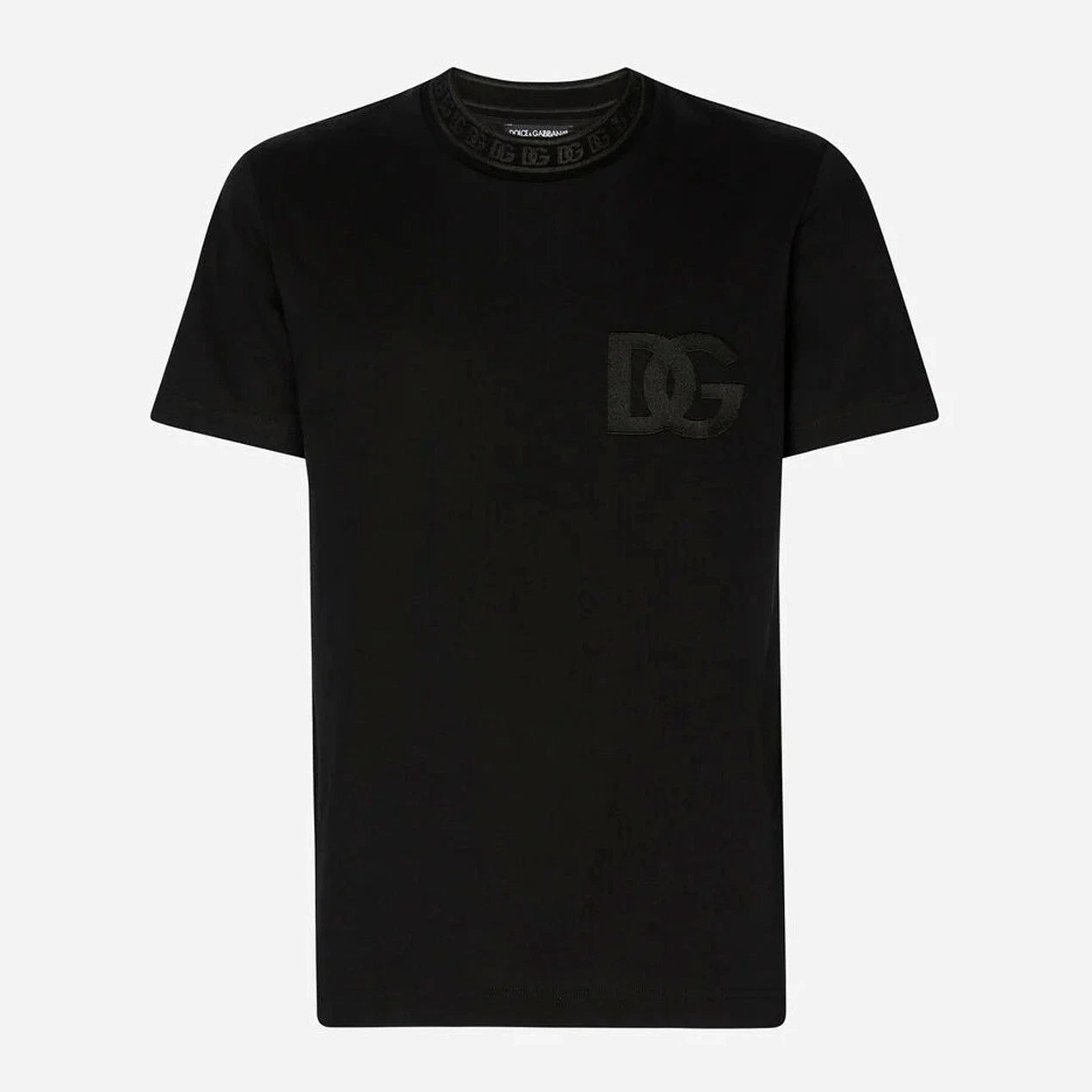 Dolce & Gabbana Embroidery Neckline Chest Logo T-Shirt Men Black Color