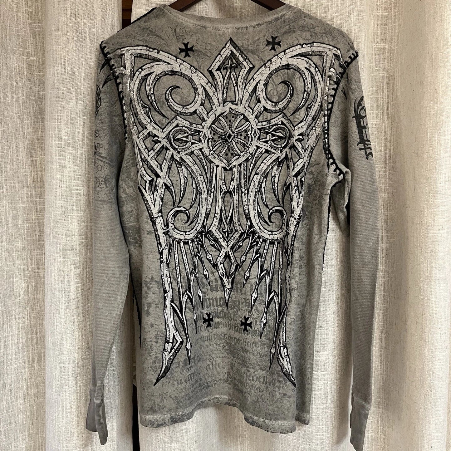 Raw State Premium Thermal Shirt Men’s Large Gray Redemption Cross Big Logo Y2K