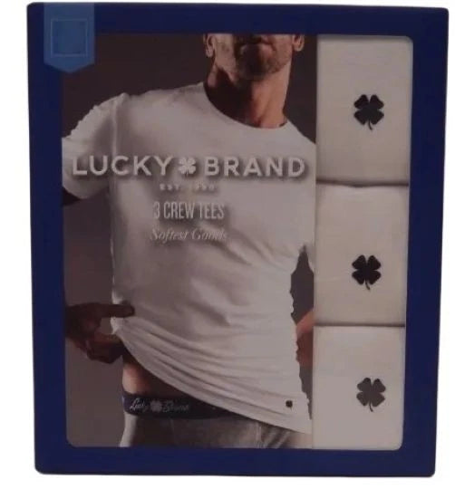 GENUINE 3-PK LUCKY BRAND MENS SIZE S M COTTON WHITE CREW NECK T-SHIRT UNDERSHIRT