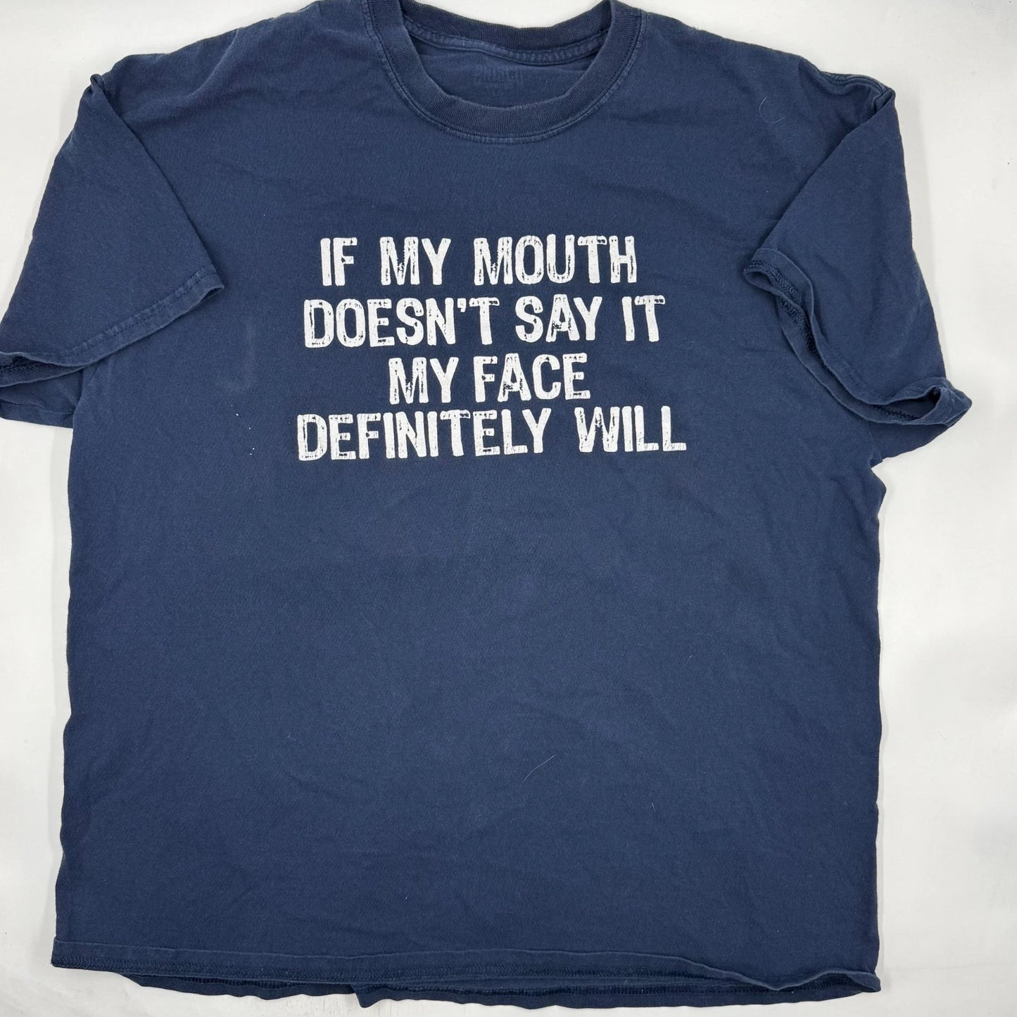 Attitude Quote Tee Mens Shirt L Navy Cotton Crewneck Regular Fit Short Sleeves