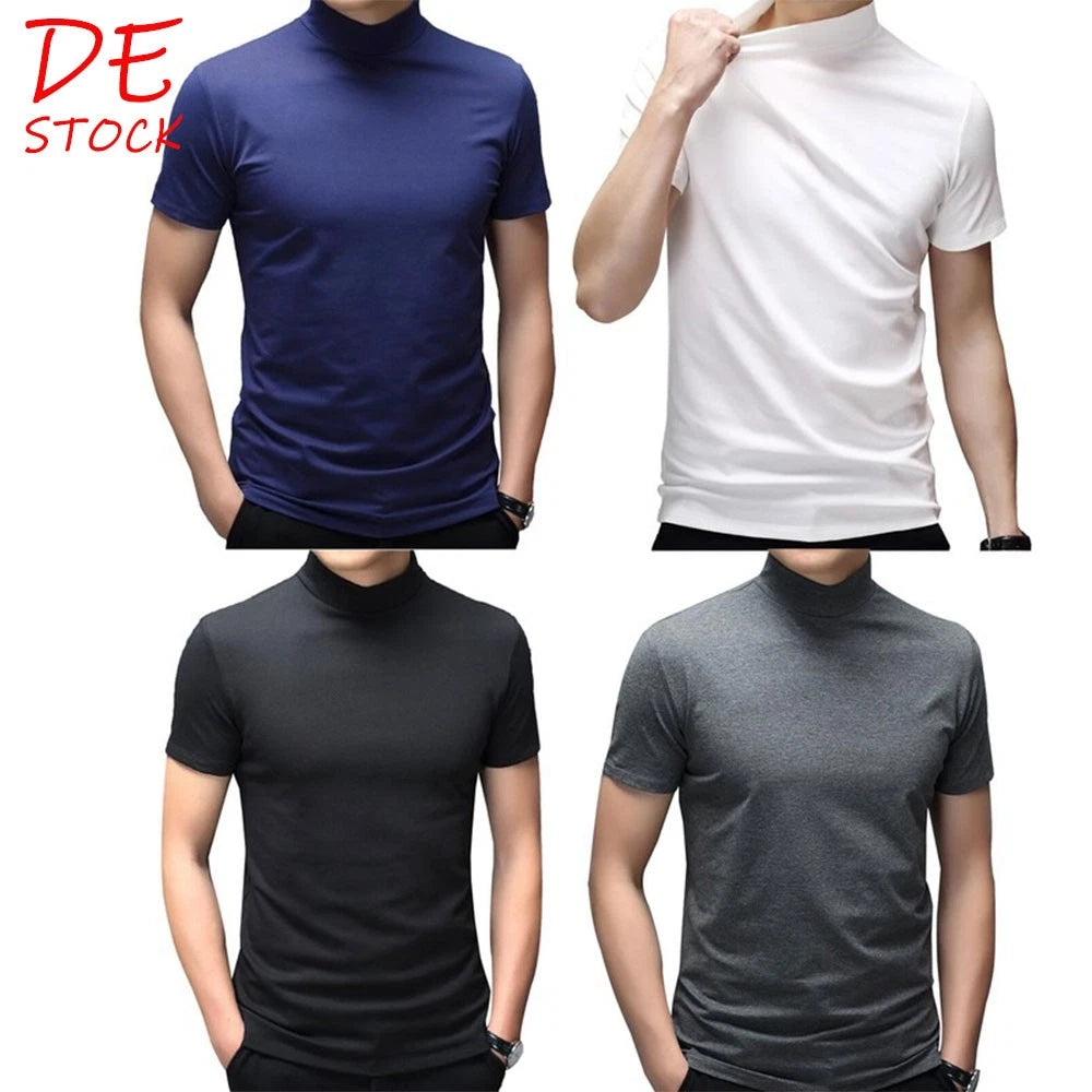 Mens Mock Turtleneck T-shirt Knit Pullover Short Sleeve Slim Fit Tops Undershirt