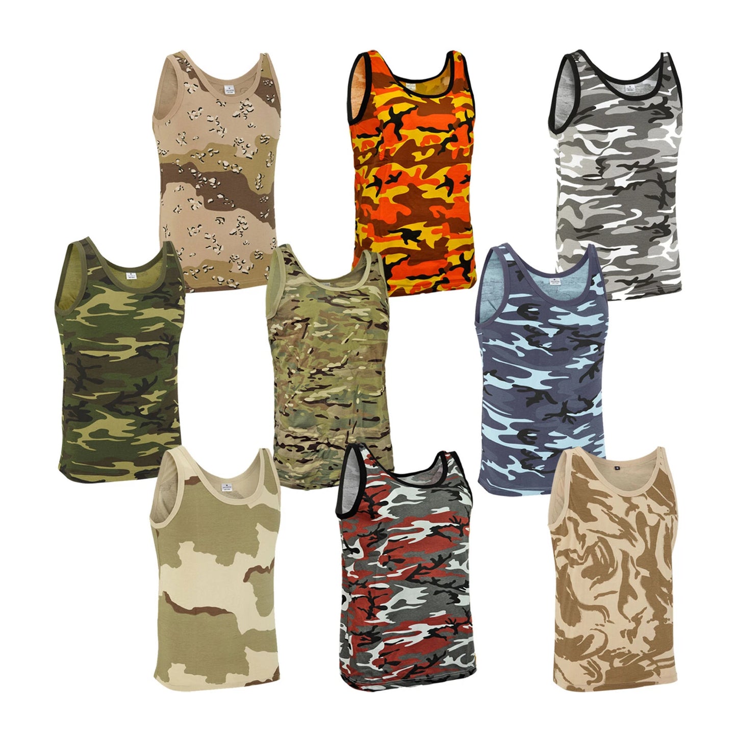 Army Military US American Sleeveless Olive Camo Urban Camouflage Cotton Vest Top