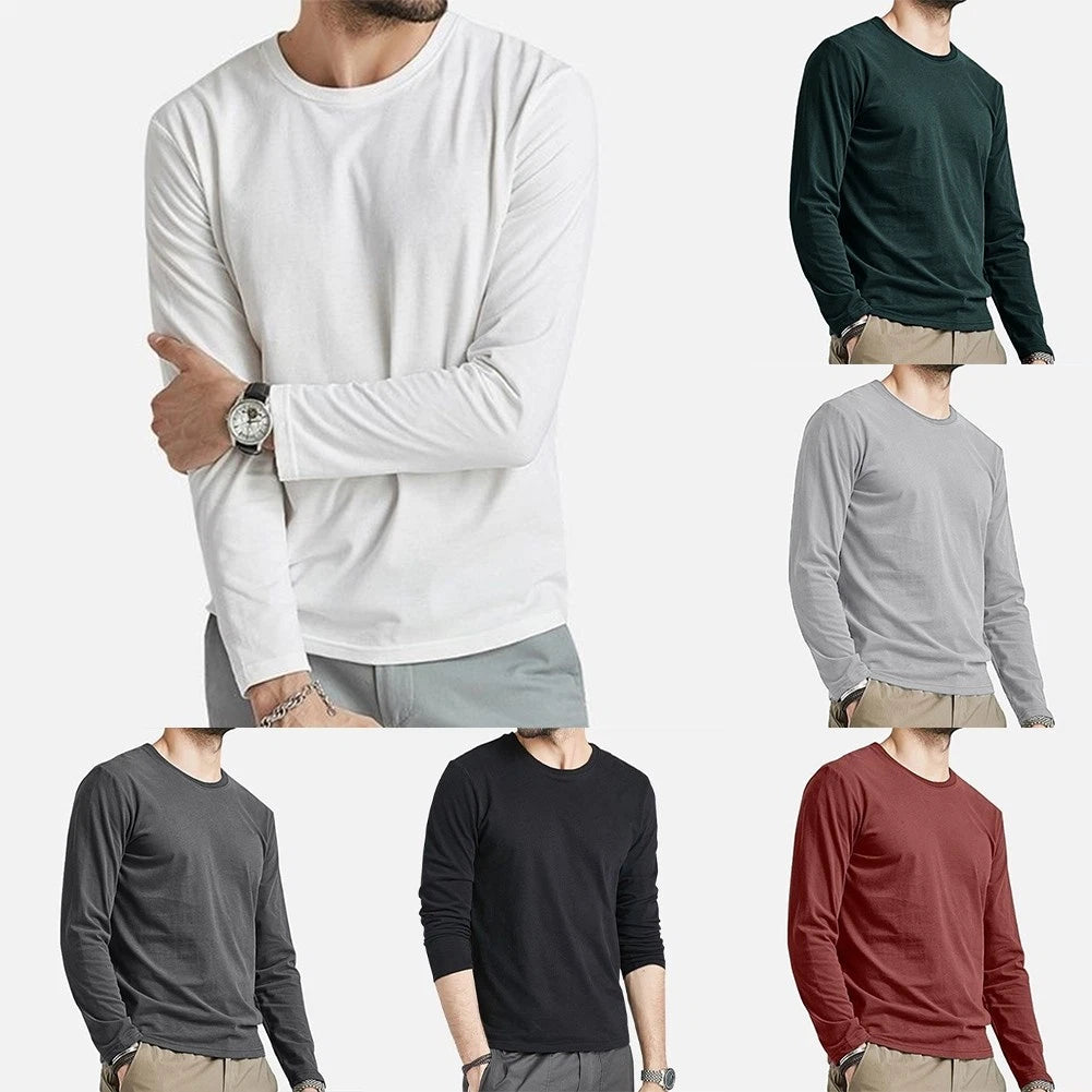 Mens Crew Neck Long Sleeve T Shirt Slim Fit Pullover Activewear Daily Wear Top