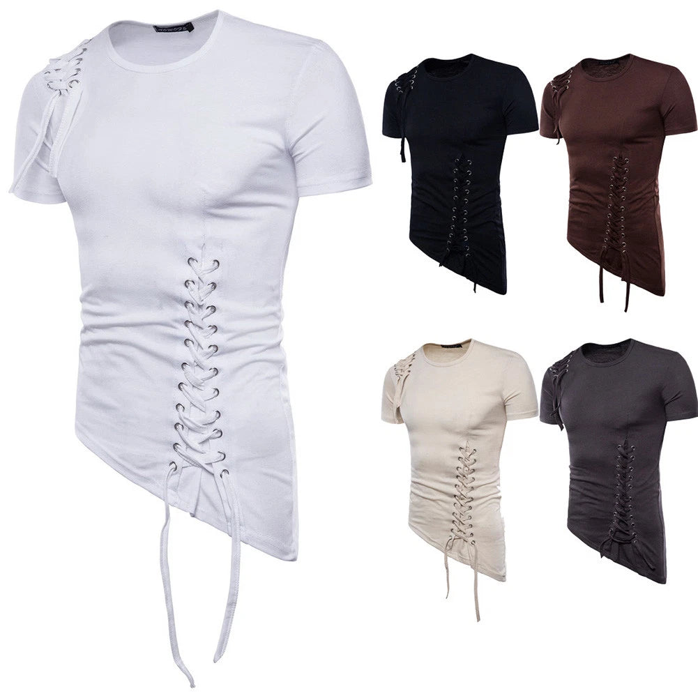 Men's Irregular Shirt Short Sleeve Muscle Tee T-shirt Casual Top Blouse