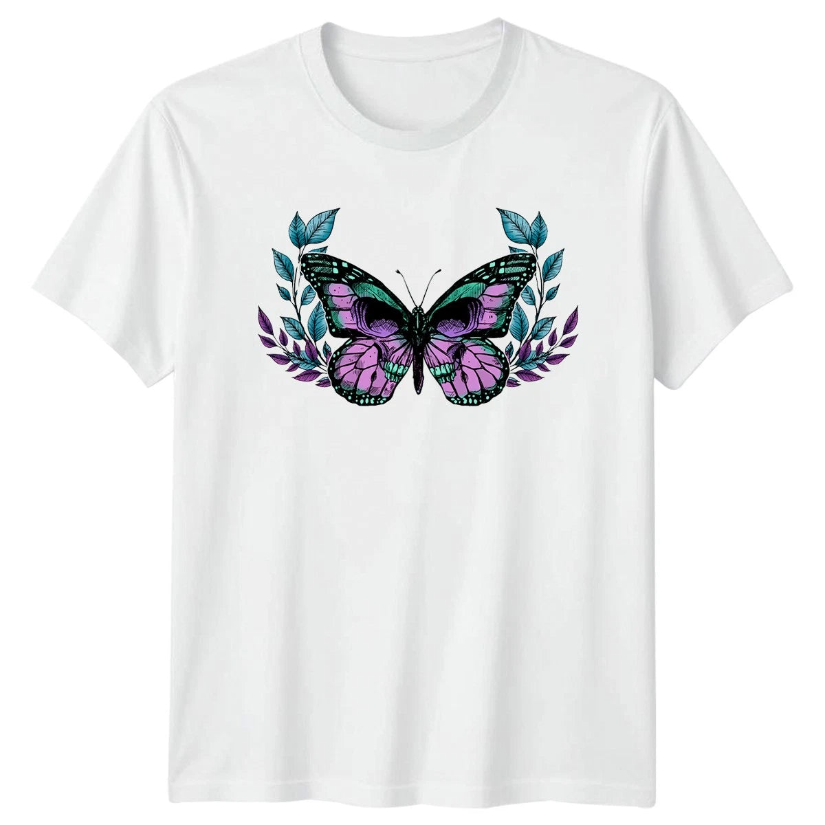 Vintage Butterfly Skull Botanical Aesthetic T-Shirt Gothic Nature Fashion