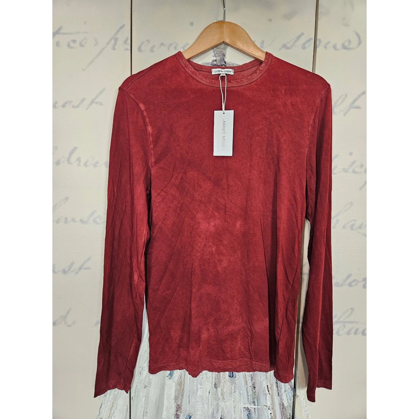 Cotton Citizen Mens Supima Cotton Long Sleeve Tee Red Mottled Wash Small NEW