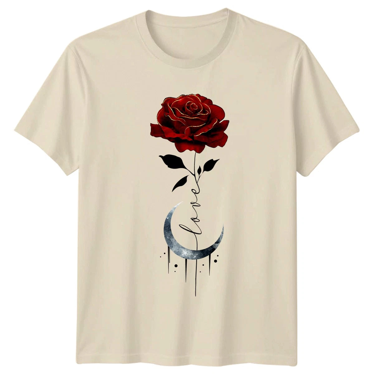Love Womens T-Shirt Gothic Celestial Rose Floral Gift For Her