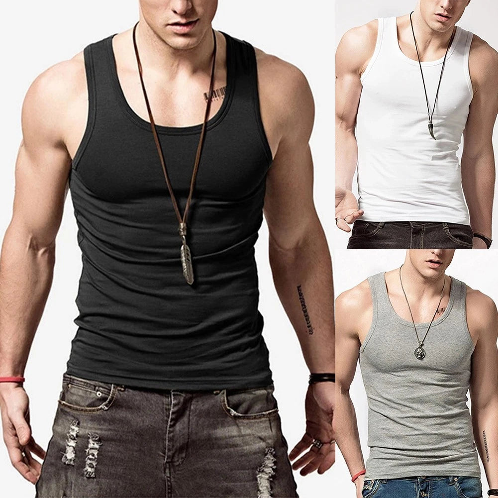 Fashionable Men's Muscle Sleeveless Vest for Gym Workout (White/Black/Gray)
