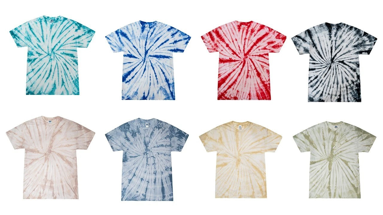 Multi-Color Tie Dye Spider T-Shirts, Adults Short Sleeve Cotton Colortone