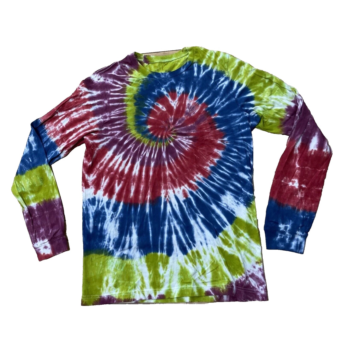 Y2k Hippie Tie Dye Shirt Men M L Long Sleeve Lightweight Stretch Jersey Colorful