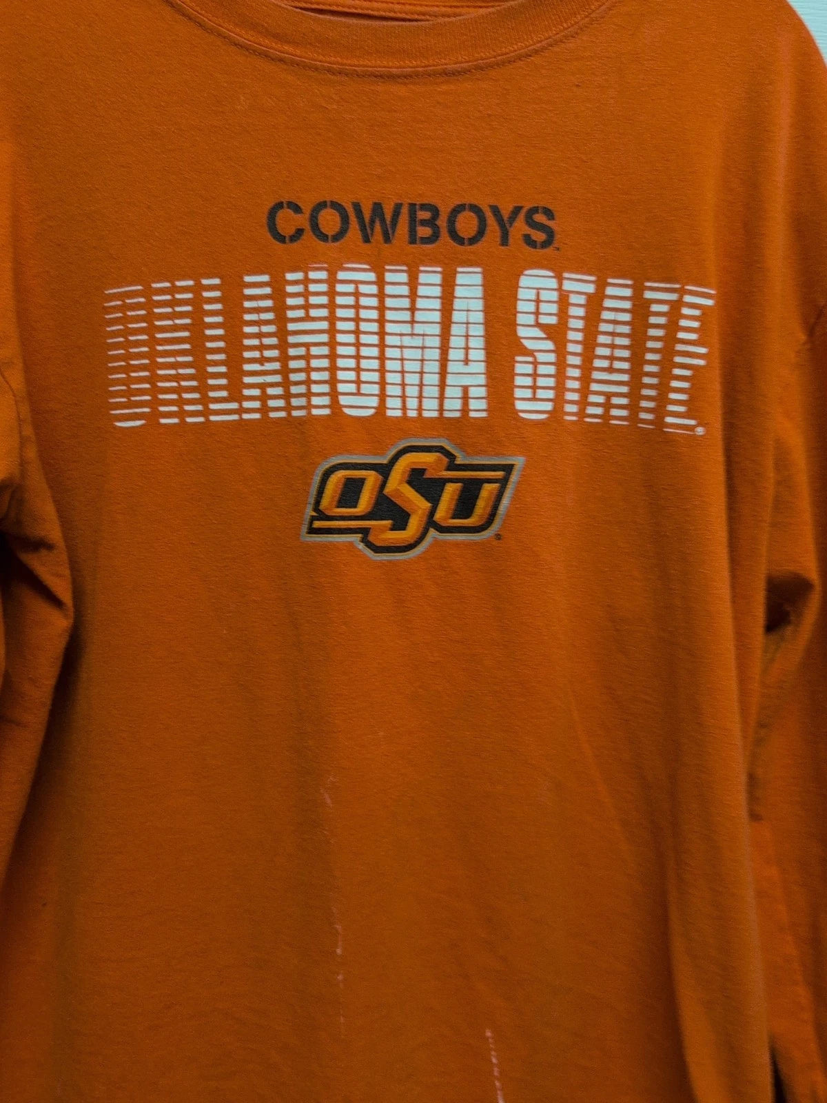 OSU Cowboys Mens T Shirt Size M Orange Long Sleeve Grunge Paint