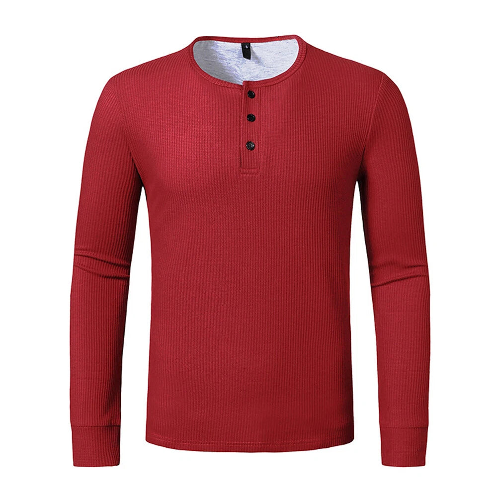 Mens Long Sleeve Casual Shirt Workout Top Sports Button solid T-shirt