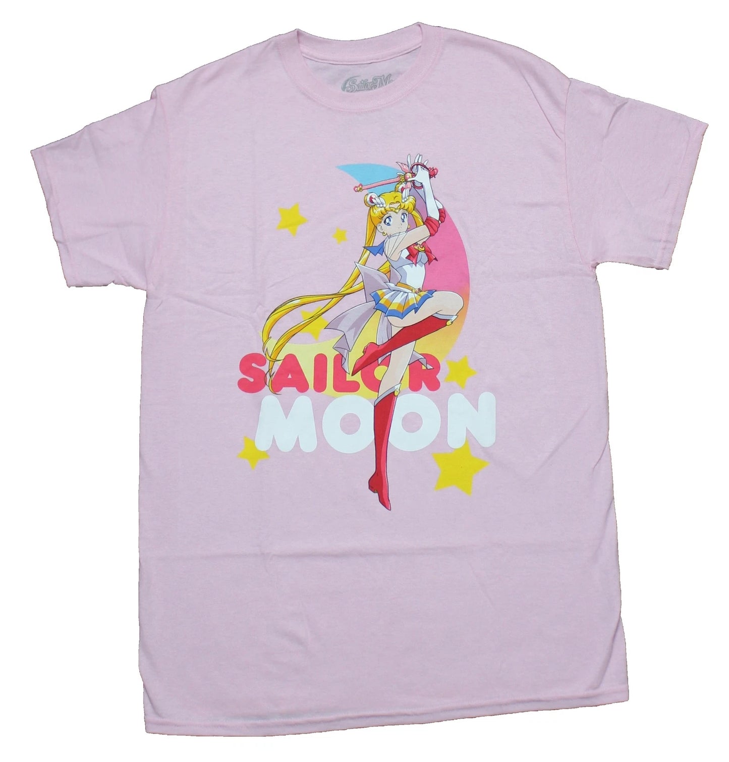 Sailor Moon Adult New T-Shirt - One Legged Pose Arms Up Over Logo