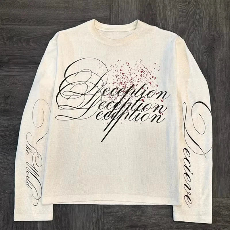Y2K pure cotton calligraphy Long sleeve "Deception" graphic tee