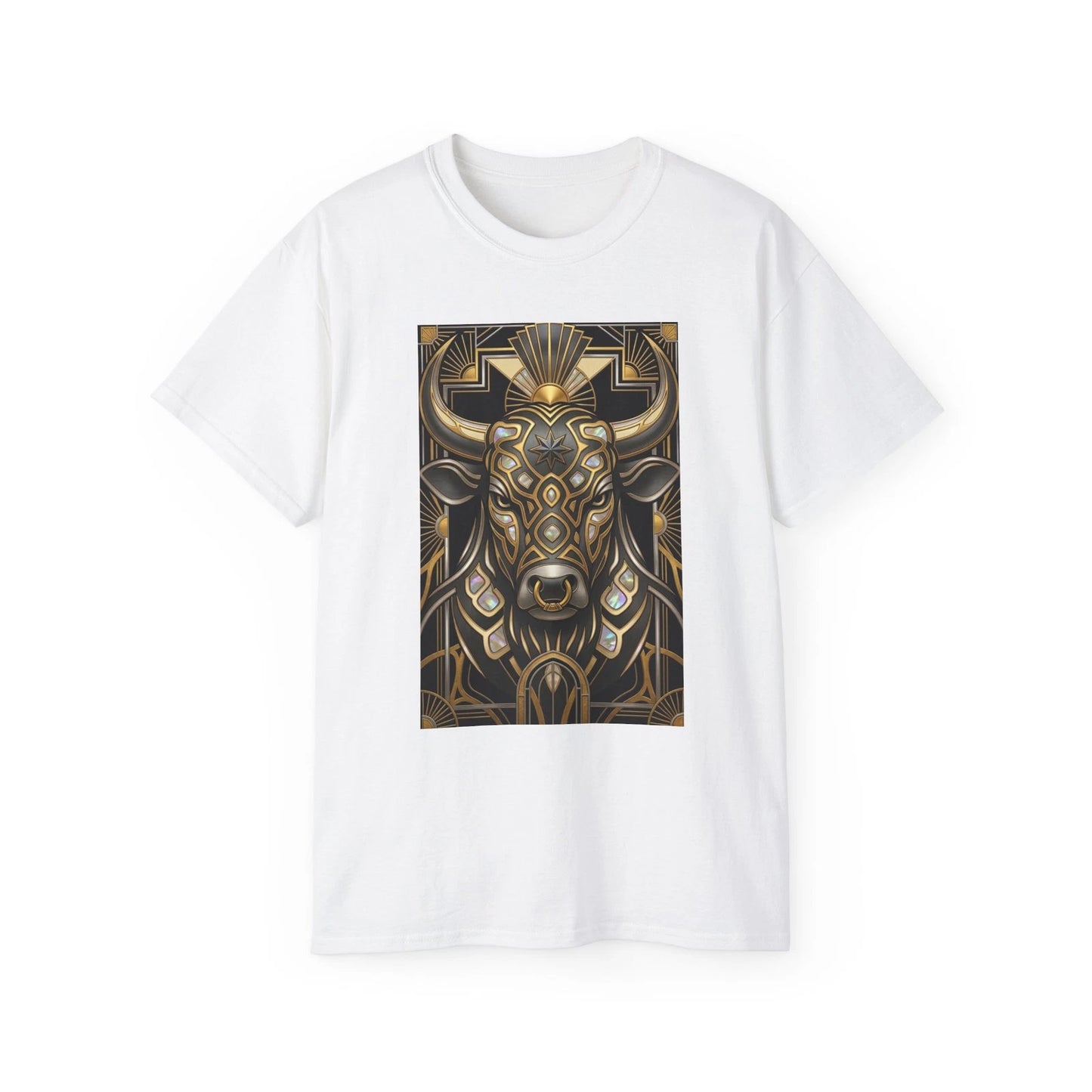 Ornate Golden Bull Tee | Geometric Bull Head Design