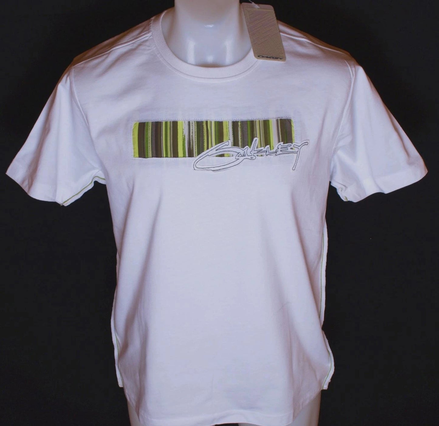 New Authentic Men's Cut Out Stripe Embroidered T Shirt White Slim Fit Small