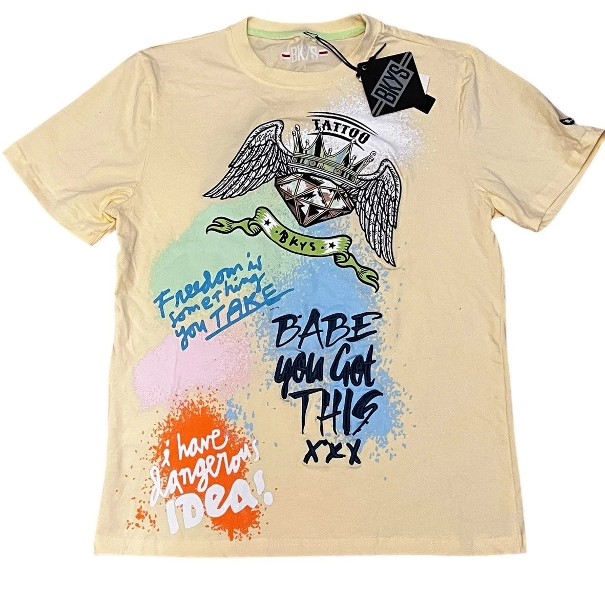 BKYS Streetwear Patch Art You Got This T Shirt Size Small Yellow NWT