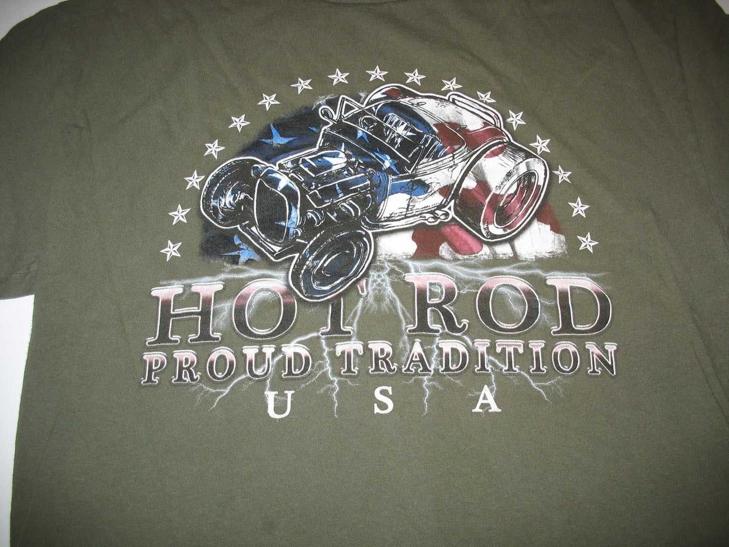 HOT ROD PROUD TRADITION U.S.A. - GREEN SHORT SLEEVE NOVELTY T SHIRT - L