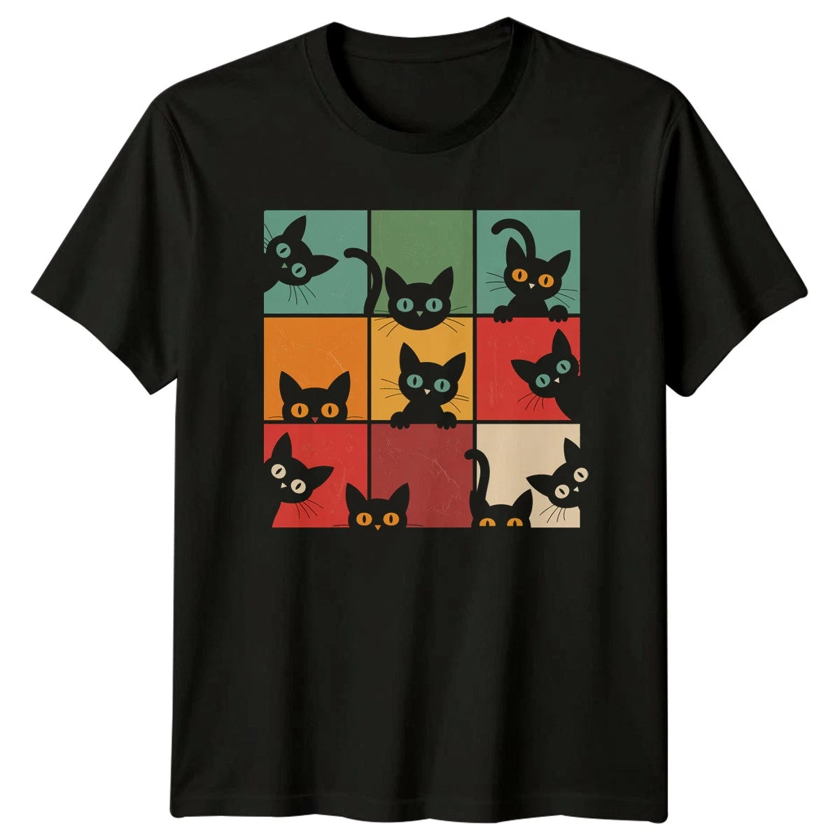 Funny Peeking Cat Grid T-Shirt Kitten Retro Cat Gift For Him And Her