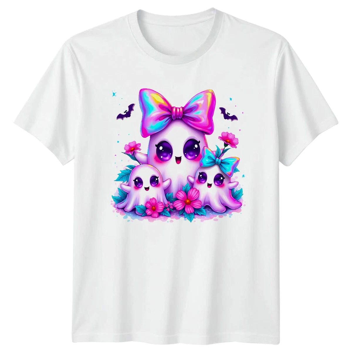Cute Ghosts Bows Halloween Mens T-Shirt Womens Tee Kawaii Graphic Unisex Top