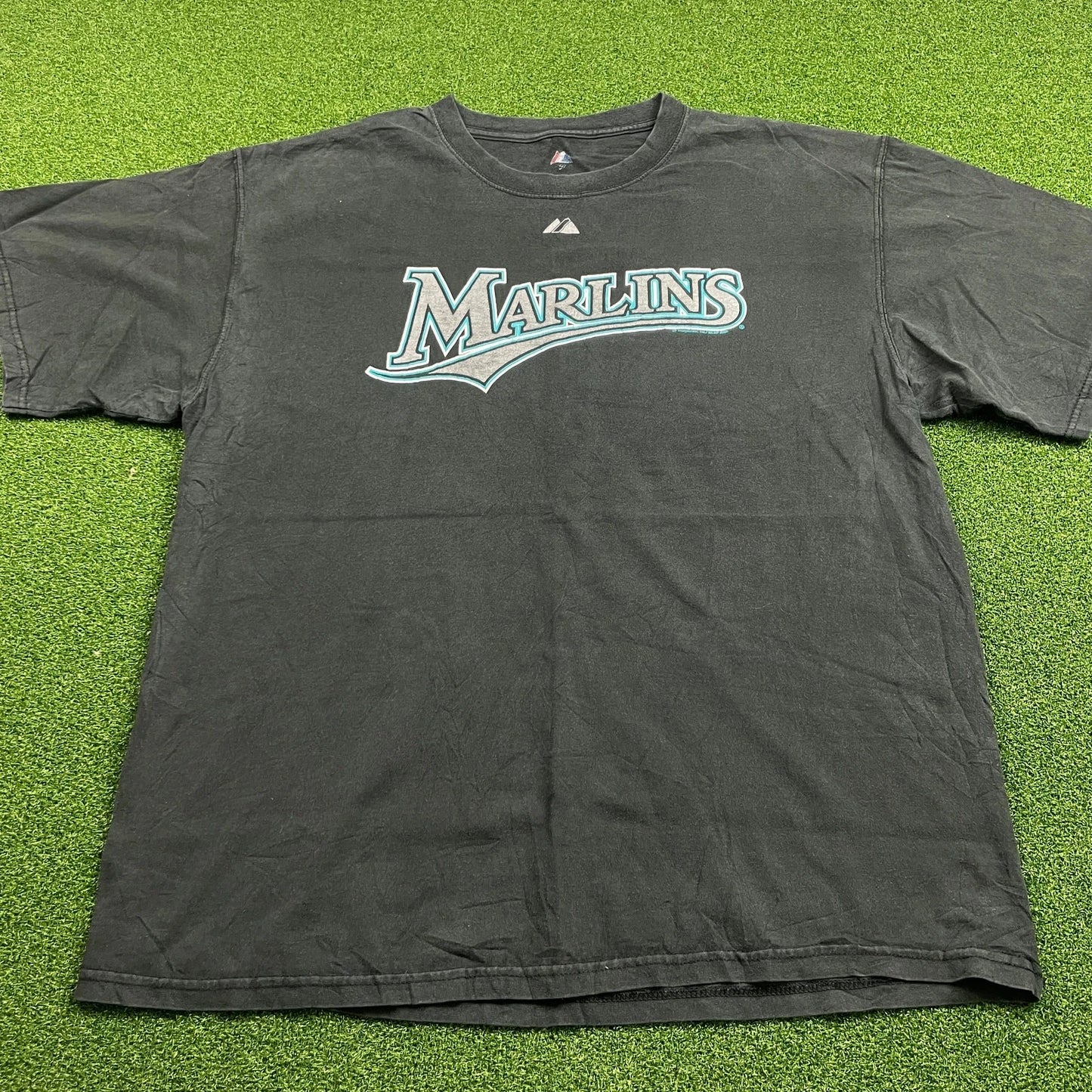 Y2K 00s Majestic Black Florida Marlins MLB Baseball T-Shirt Sz XL