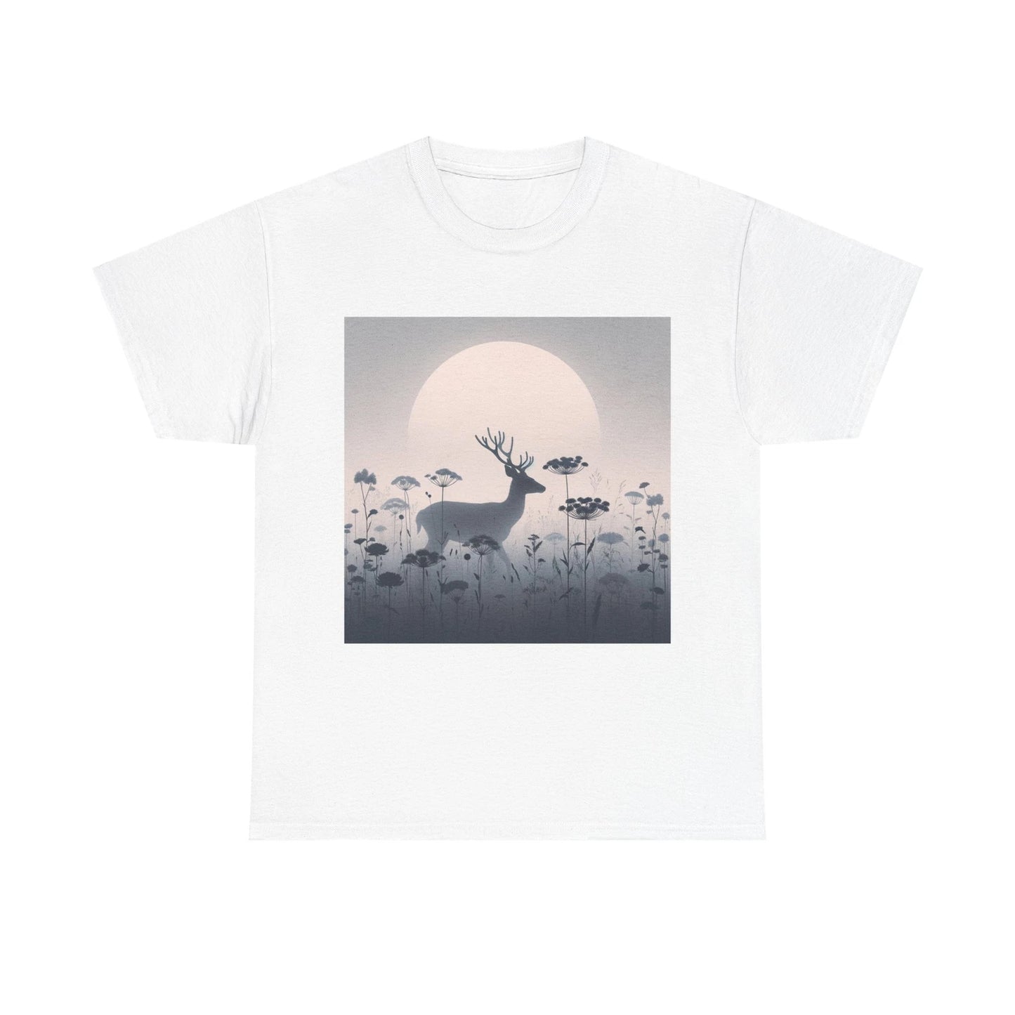 Unisex Adult T Shirt Minimalist Deer in Foggy Meadow