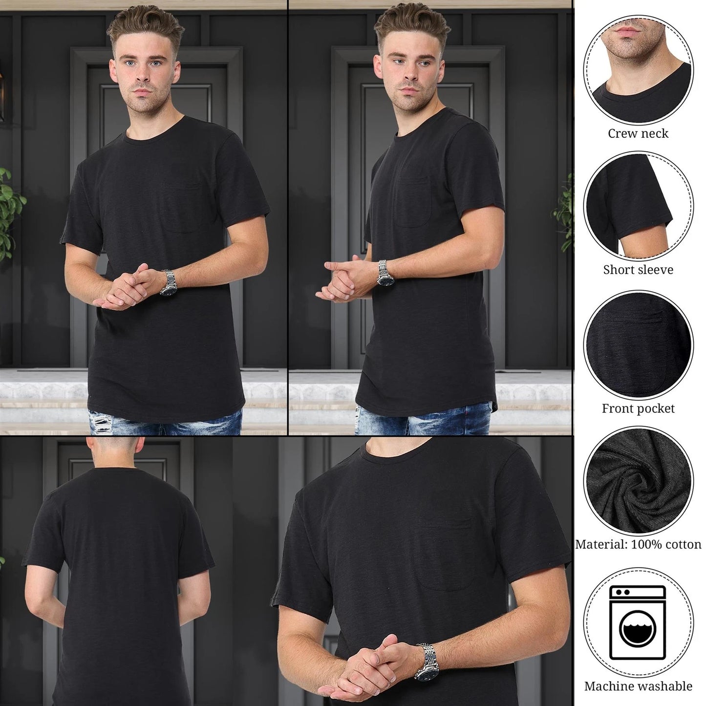 Mens Plain T Shirt Crew Neck & Short Sleeve Cotton Tee T-Shirt S - 3XL