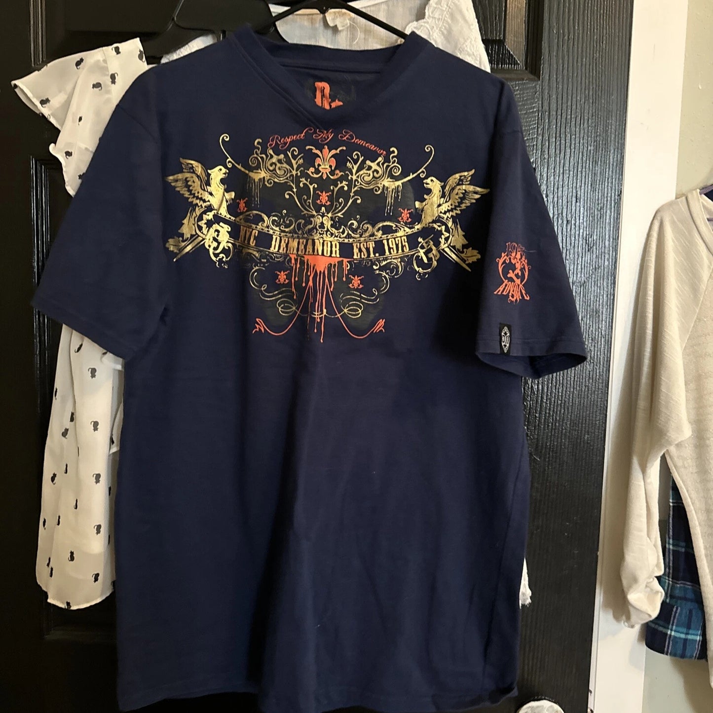 Vintage Y2K DA Shirt Mens XL Navy Blue RESPECT MY Demeanor NYC Grunge