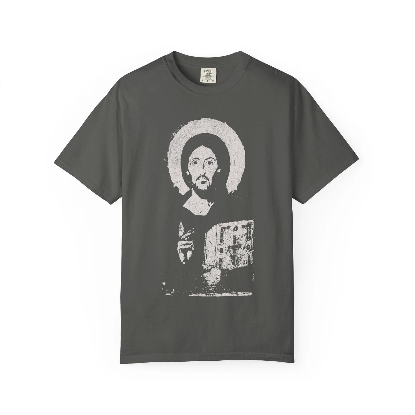 Christ Pantocrator Vintage Icon Graphic T-shirt Religious Jesus Garment-Dyed Tee