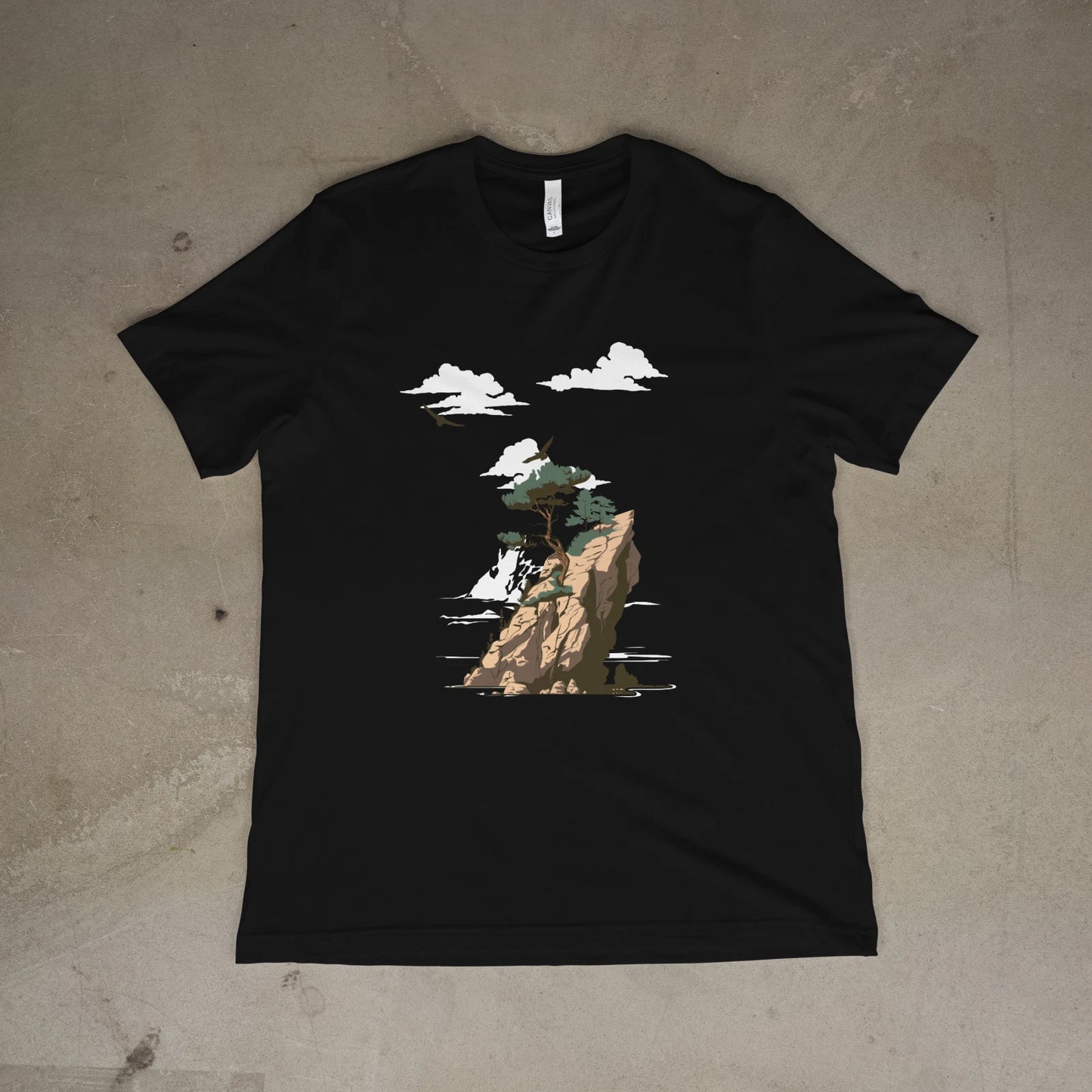 Cliffside Tree Ocean Landscape Nature Art Minimalist Outdoor Graphic T-Shirt