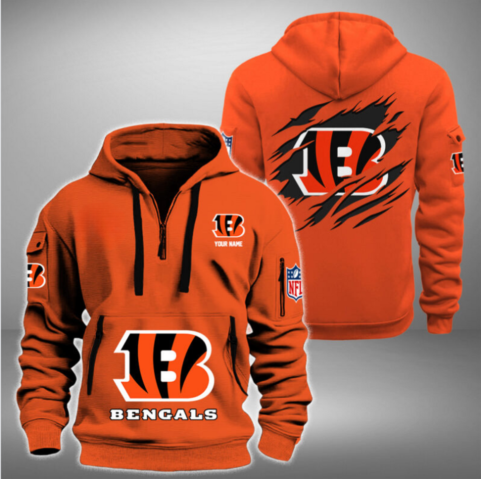 Personalize Cincinnati Football Team Quarter Zip Hoodie