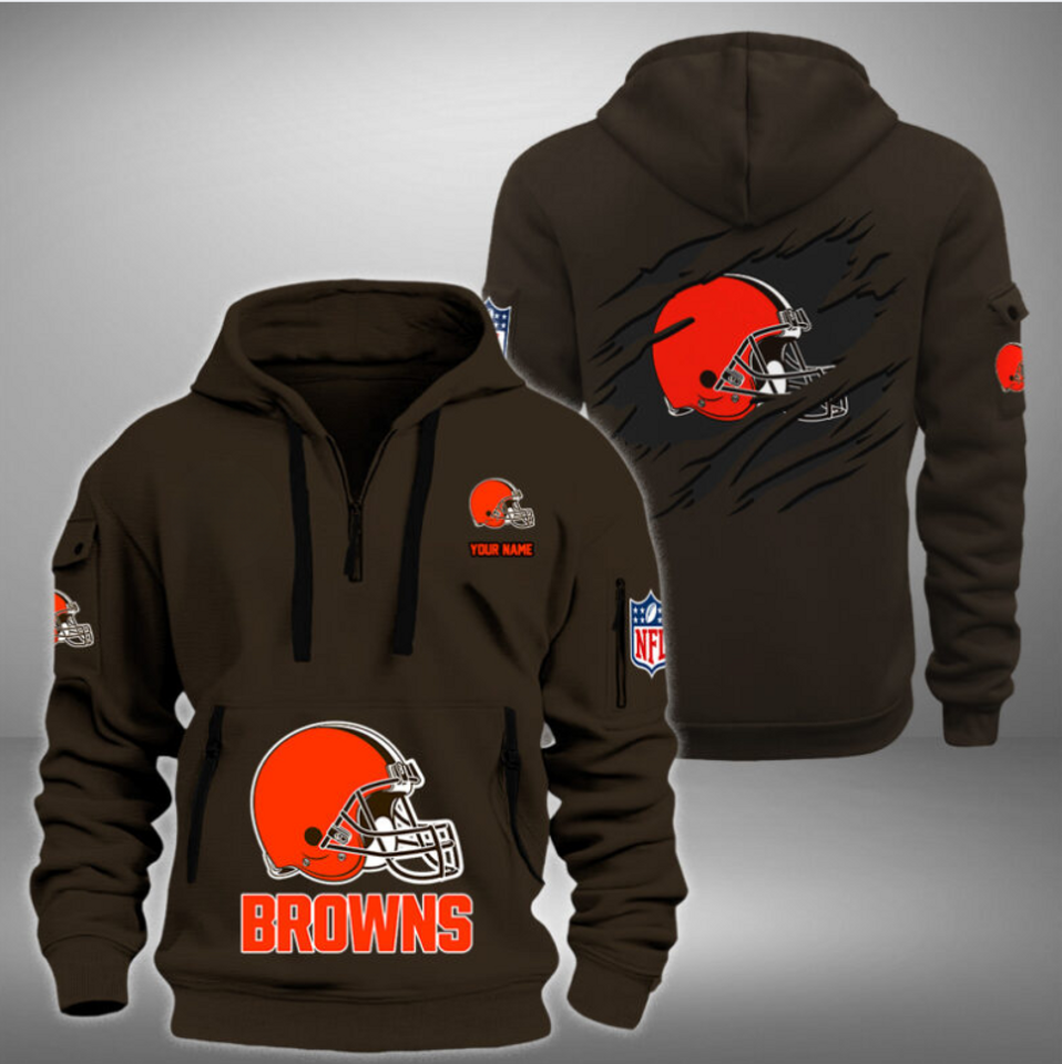 Personalize Browns Football Team Quarter Zip Hoodie
