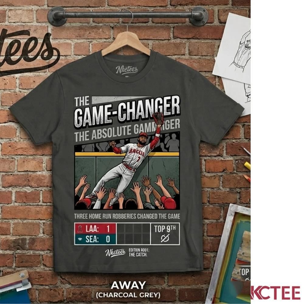 NKCtees Jo Adell The Game-Changer Graphic Tee – Angels 1-0 Victory Wall Thief Edition – Charcoal