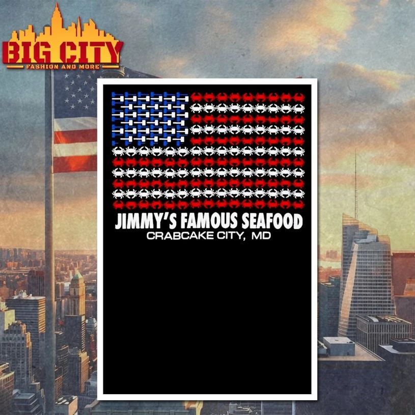 Jimmy’s Famous Seafood Crabcake city Crab Flag T-shirt