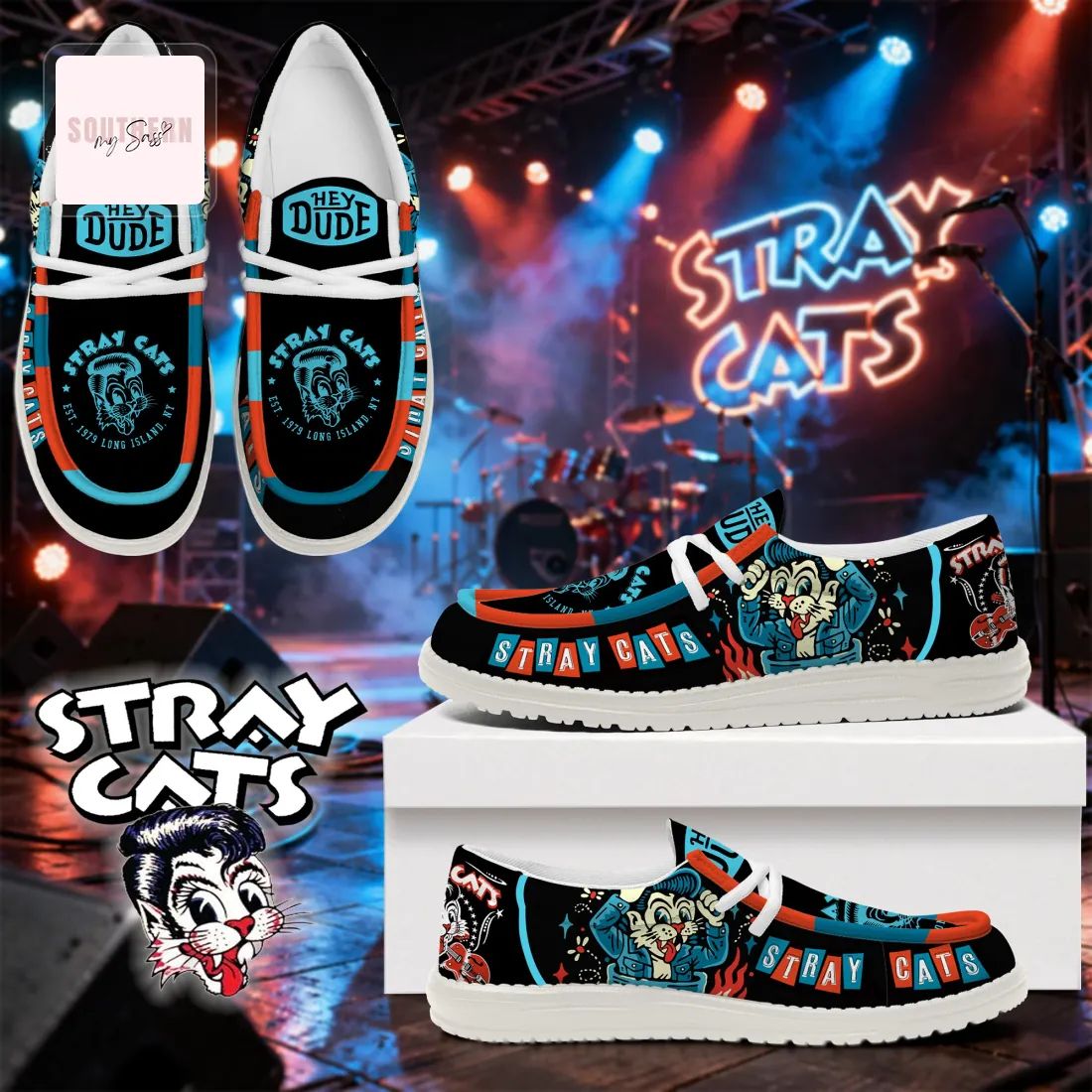 Stray Cats Band Retro Cat Character Hey Dude Shoes