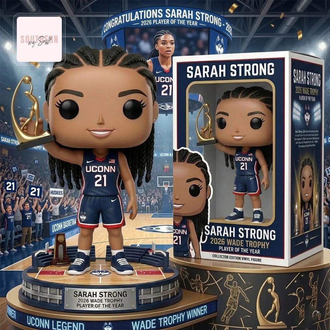 Sarah Strong UCONN 2026 Wade Trophy Player of the Year Pop Figure Doll