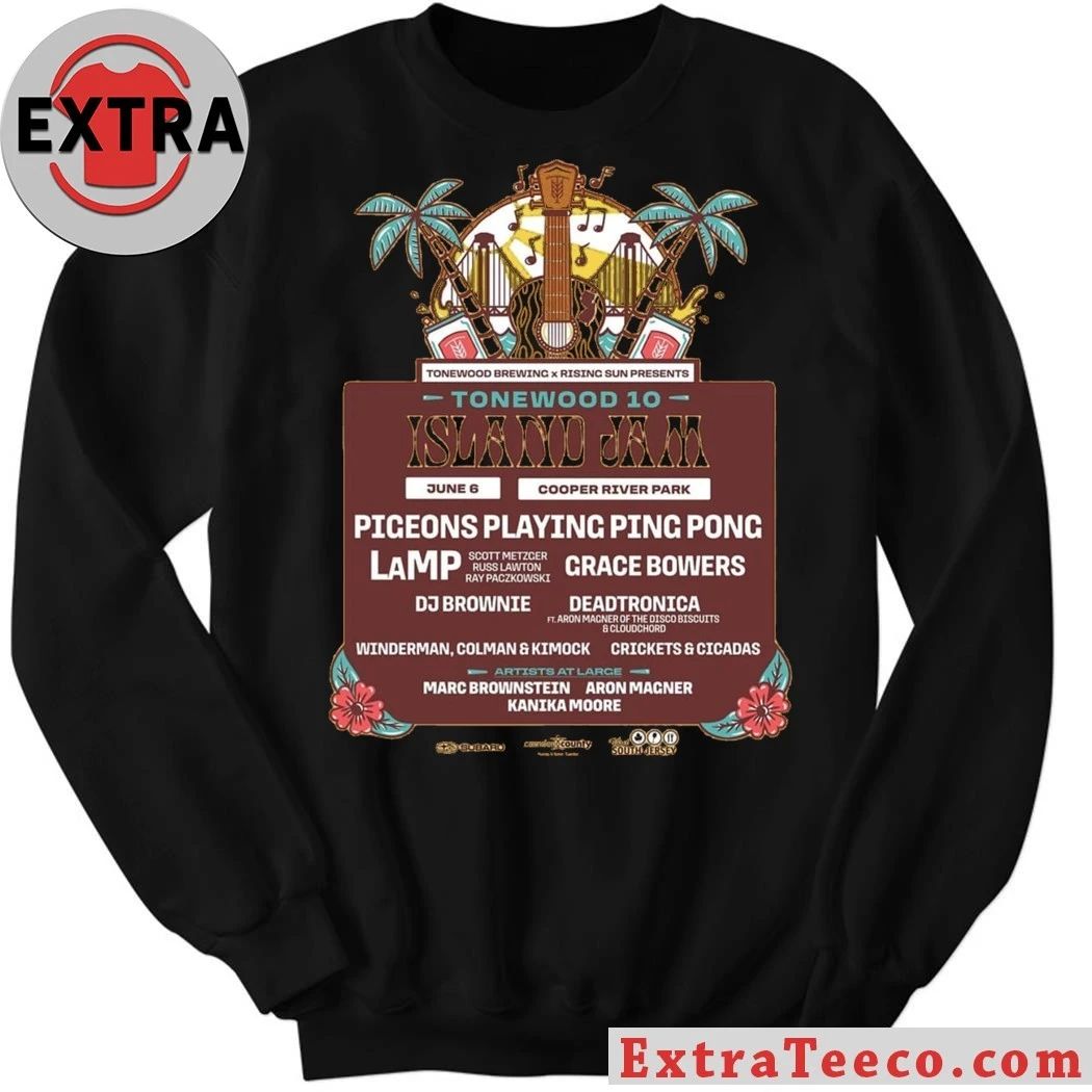Poster for Tonewood 10 Island Jam, a music festival celebrating the 10th anniversary of Tonewood Brewing Shirt