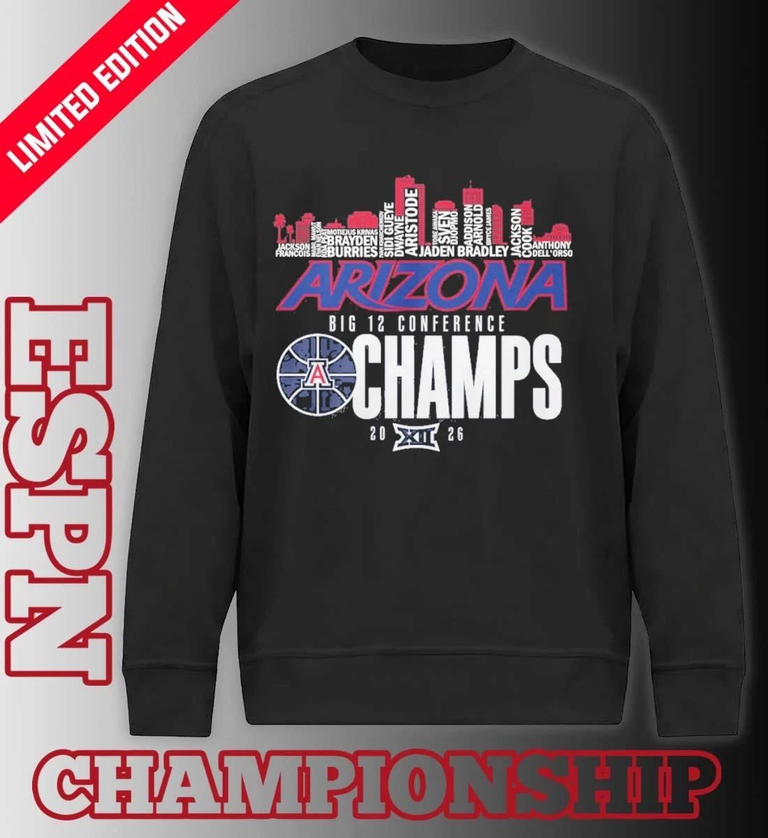 Arizona Wildcats Basketball Big 12 Conference Champions Skyline Player Name Shirt
