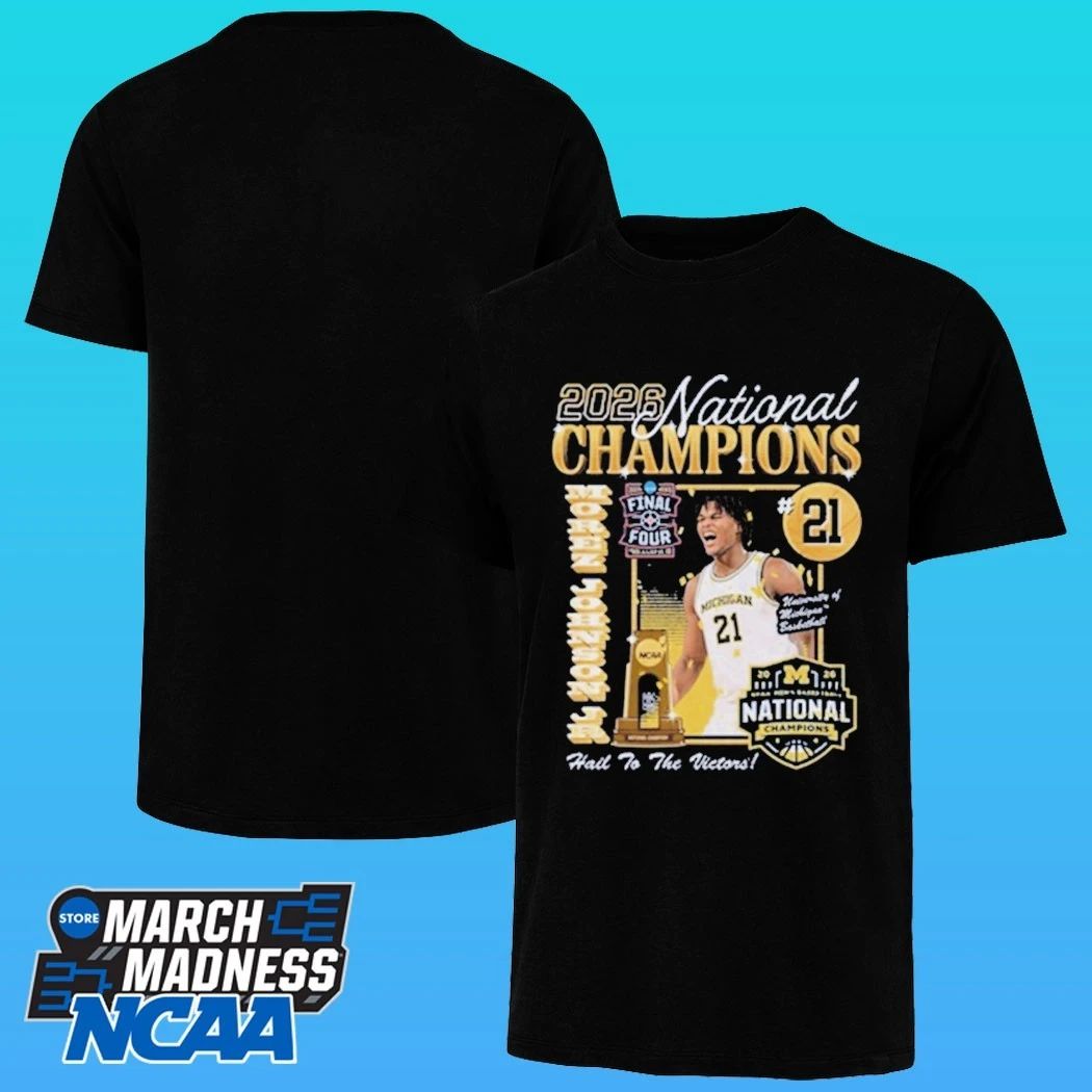 Michigan Wolverines Men’s Basketball Campus Ink 2026 National Champion #21 Morez Johnson Jr Shirt