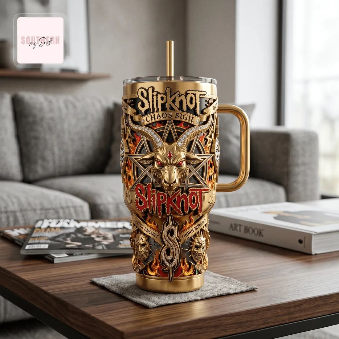 Slipknot 40oz Gold Insulated Heavy Metal Tumbler With Handle