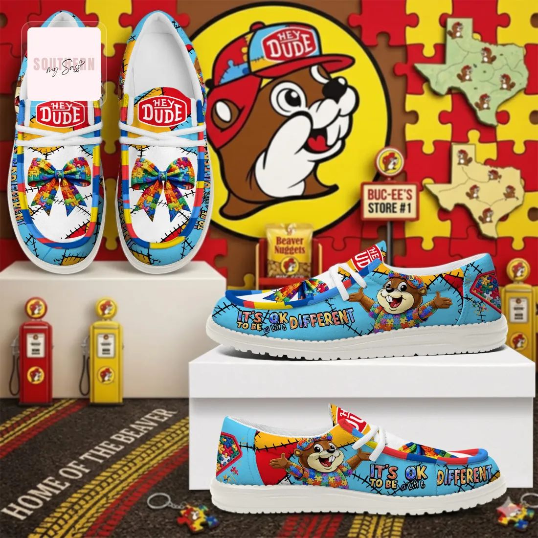 Buc-ee’s Autism Awareness It’s OK to be Different Hey Dude Shoes