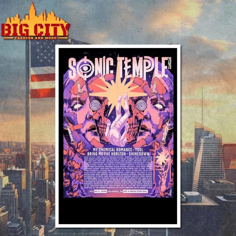 Sonic Temple 2026 Festival Full Lineup In Columbus Ohio At Art And Music Festival From May 14 To 17 2026 Brainwash Poster Shirt
