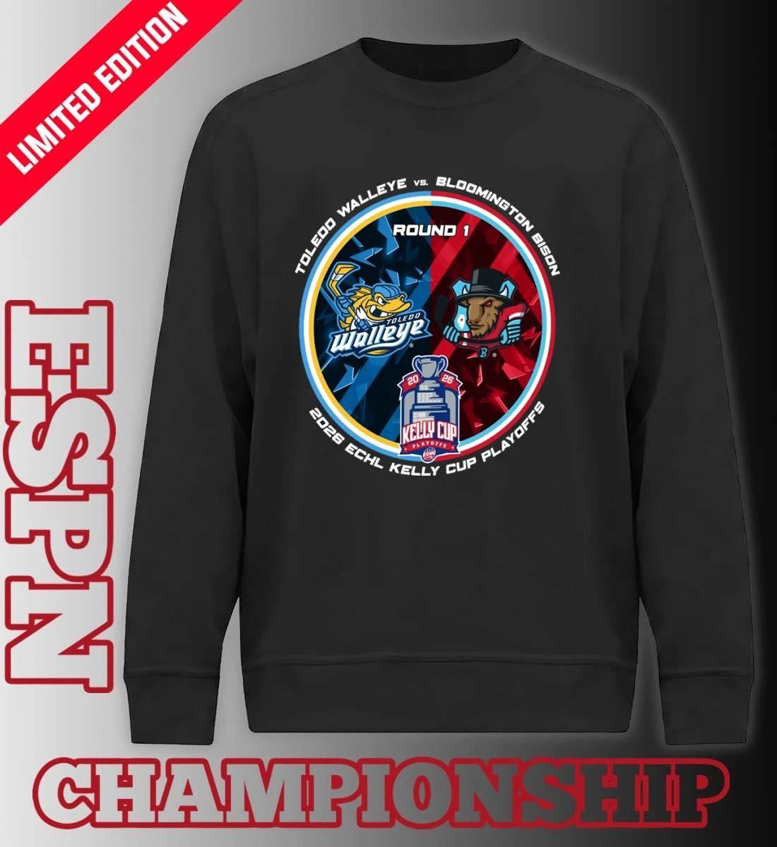 Toledo Walleye Vs Bloomington Bison 2026 Kelly Cup Playoff Round 1 Shirt