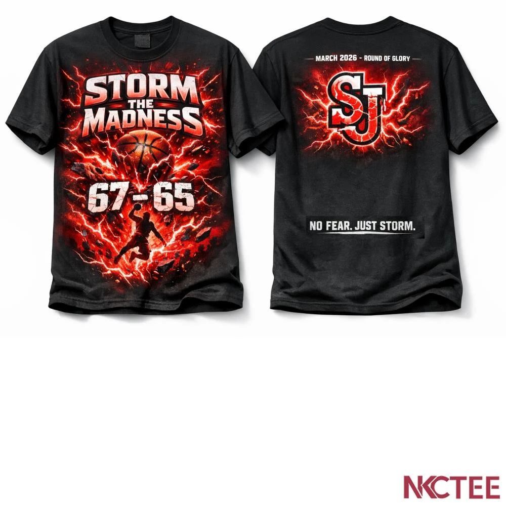 NKCtees St. John’s Red Storm 67-65 Kansas Upset Shirt – March Madness 2026 Lightning Edition