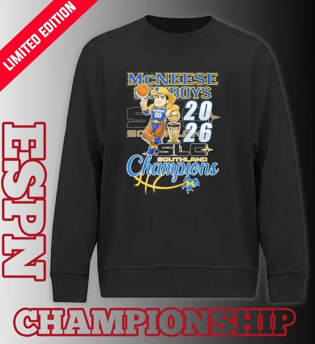 Mcneese State Cowboys Mascot 2026 Southland Men’s Basketball Champions Shirt