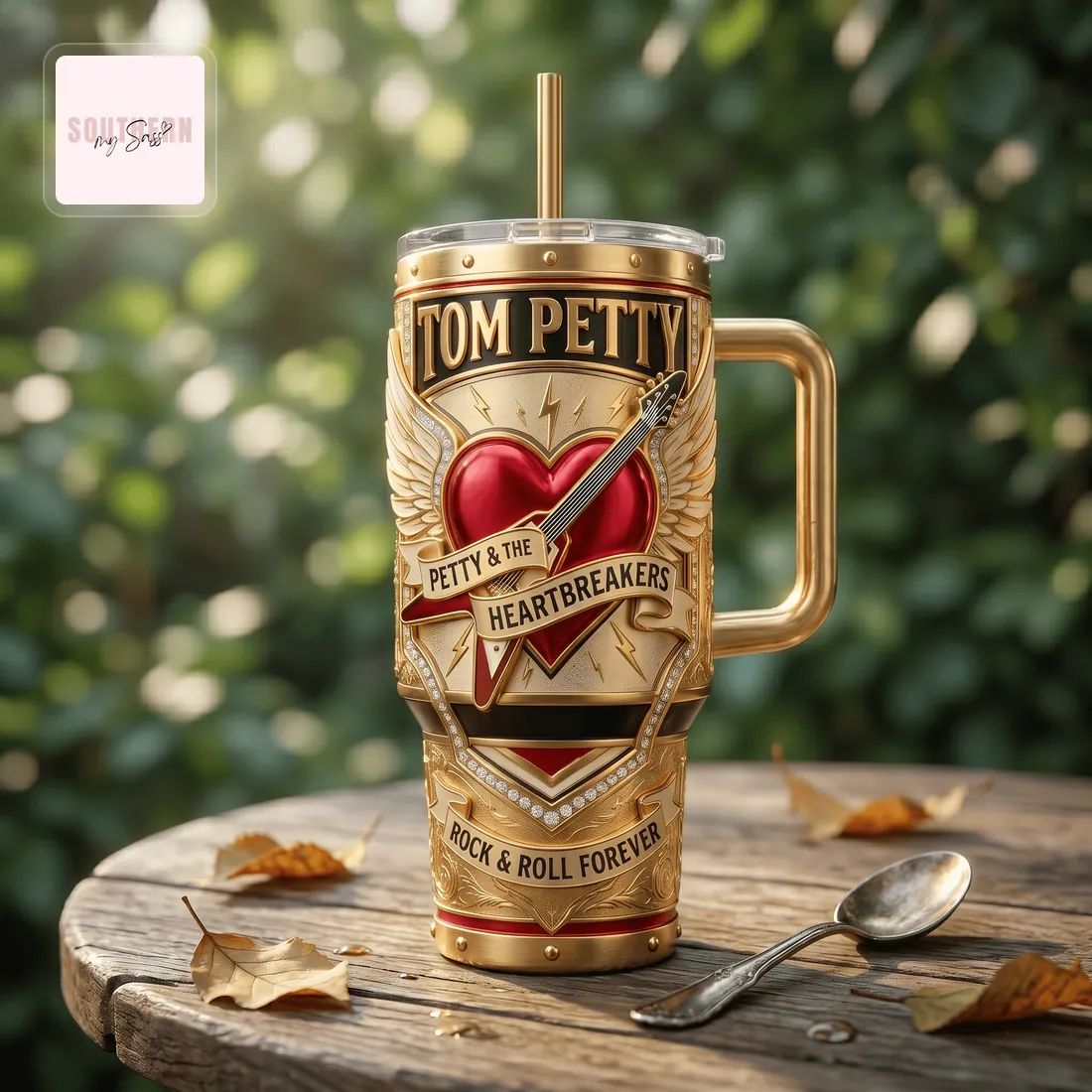 Tom Petty & The Heartbreakers Heartbreak Legacy Premium Gold 40oz Insulated Tumbler With Handle