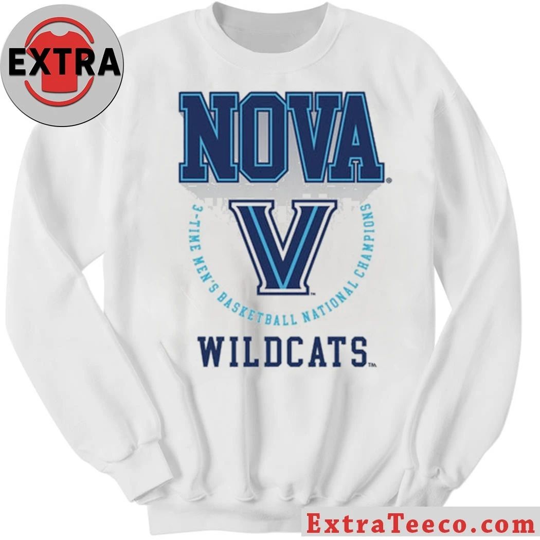 Original Villanova Wildcats 3 Times Basketball National Champions Banner Legacy Basketball Logo Shirt
