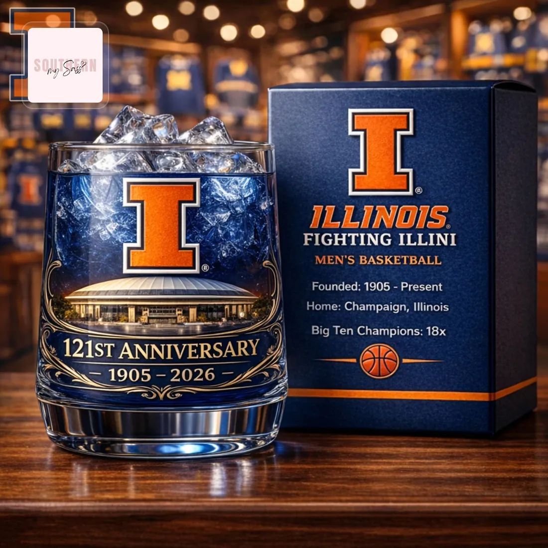 Illinois Fighting Illini Men’s Basketball 121st Anniversary Whiskey Glass
