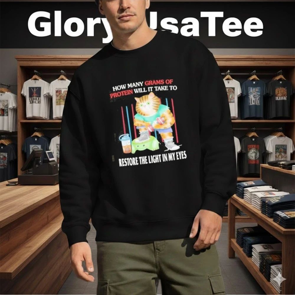 Funny Buff Cat Grams Of Protein Meme Gym Shirt